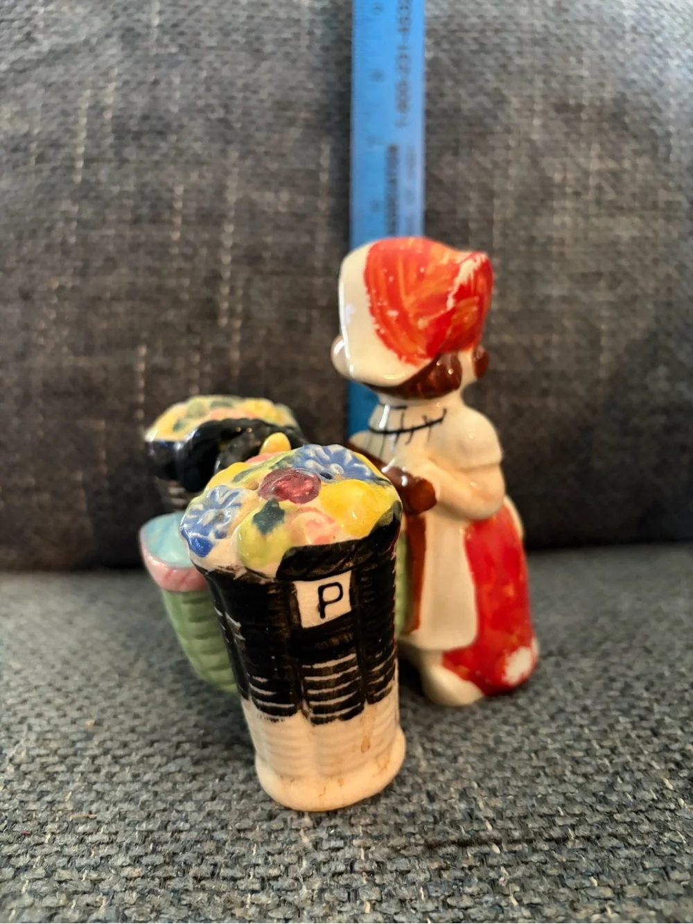 Vintage Figurine of Girl with Flower Basket Salt and Pepper Shakers